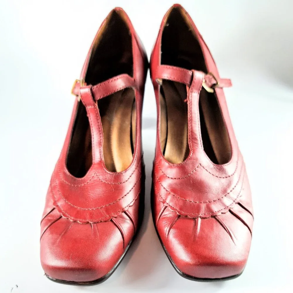Naturalizer Red Leather Heel Mary Jane Shoes Size 7 1/2 M